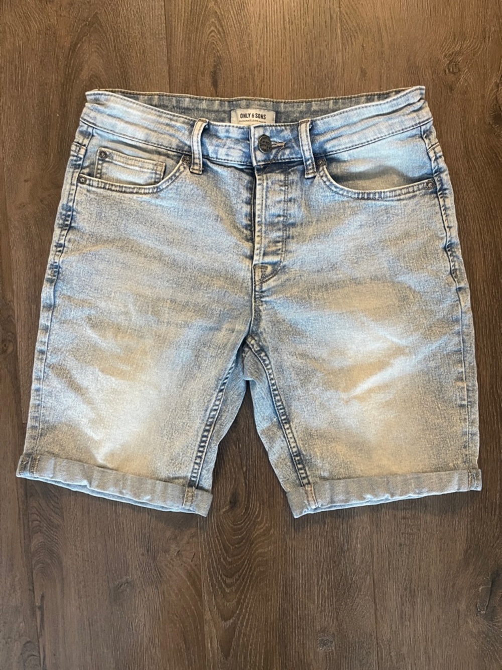 ONLY & SONS Washed Light Blue Denim Shorts for Men